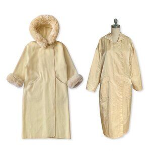 Vintage Linda Lundstrom La Parka Wool 3 in 1 Coat Hood Butter Yellow Faux Fur S
